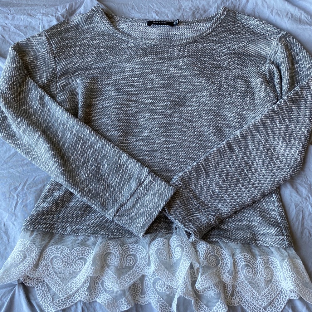 grey sweater with heart lace